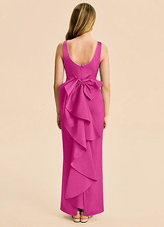 Azazie Emi Junior Fuchsia Sheath Bow Stretch Satin Dress image5