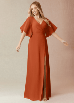 Azazie Cierra Bridesmaid Dresses Burnt Orange A-Line V-Neck Chiffon Dress image1