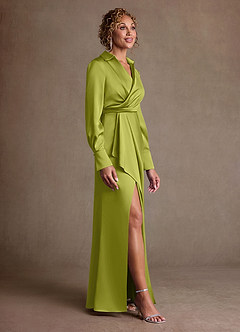 Azazie Jacinta Mère de la mariée Robes Robe Fourreau en Satin extensible Plissée Citronnelle image4
