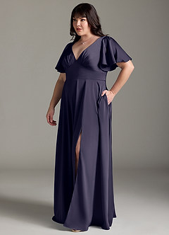 Azazie Kimber Bridesmaid Dresses Stormy A-Line Ruched Stretch Satin Dress image10