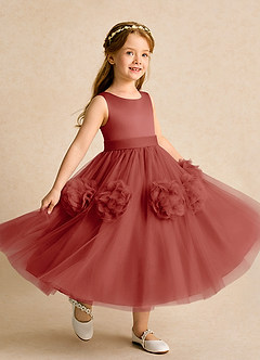 Azazie Vola Robe Demoiselle D'honneur Fillette Robe Princesse en Tulle Sans manches Terracotta image1