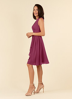 Azazie Theron Kleider für die Brautmutter A-Linie V-Hals Gefaltet Chiffon Kleid Maulbeerrot image7