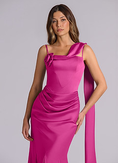 Azazie Inara Bridesmaid Dresses Fuchsia Mermaid Pleated Stretch Satin Dress image7