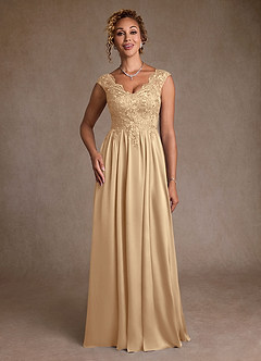Azazie Amethyst Mother of the Bride Dresses Champagne A-Line Lace Dress image4