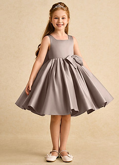 Azazie Jessie Flower Girl Dresses Taupe A-Line Bow Matte Satin Dress image4