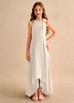 Azazie Boop Girls Formal Flower Girl Dresses White Alabaster A-Line Bow Chiffon Dress image3