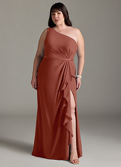 Azazie Liza Jurken voor bruidsmeisjes Jurk van Chiffon met Zeemeermin One-Shoulder Kastanjebruin image6