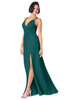 Azazie Farren Bridesmaid Dresses Peacock A-Line Pleated Chiffon Convertible Dress image3