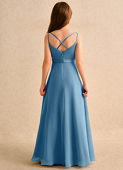 Azazie Umina Girls Formal Flower Girl Dresses Steel Blue A-Line Pleated Matte Satin Dress image2