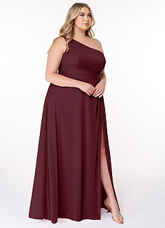 Azazie Brooke Bridesmaid Dresses Cabernet A-Line One Shoulder Mesh Dress image9