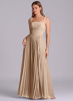 Azazie Mina Jurken voor bruidsmeisjes Jurk van Chiffon met A-Lijn Geplooid Taupe image1