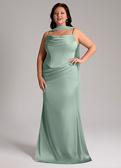 Azazie Sorrel Bridesmaid Dresses Agave Mermaid Strapless Stretch Satin Convertible Dress image7