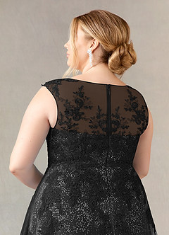 Azazie Flynn Mother of the Bride Dresses Black A-Line Boatneck Lace Tulle Dress image11