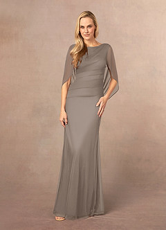 Azazie Belladonna vestidos de madre de la novia Vestido de Gris Pardo de Malla de Sirena con Cuello en V Plisado image2