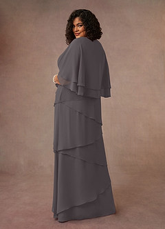 Azazie OHara Mother of the Bride Dresses Steel Grey A-Line V-Neck Chiffon Dress image11