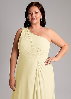 Azazie Brooke Vestidos de damas de honor Vestido de Sorbete De Limón de Gasa de Corte en A con Hombro unilateral image13