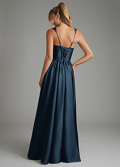 Azazie Nevaeh Bridesmaid Dresses Dark Navy A-Line Corset Stretch Satin Dress image2