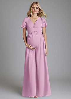 Azazie Verna vestidos de dama de honor de maternidad Vestido de Corte en A Cuello en V fruncido Hasta el suelo Gasa image1