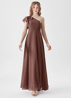 Azazie Arabella Junior Abito A-Line in Chiffon Increspato Espresso image5