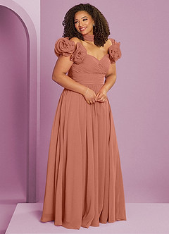 Barbie ♥ Azazie Suknie dla druhen Rozkloszowana sukienka z odkrytymi ramionami, falbaną i rozetkami image12