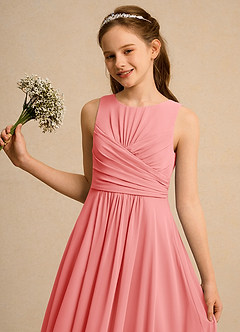 Azazie Ducky Junior Formal Flower Girl Dresses Coral A-Line Pleated Chiffon Dress image3