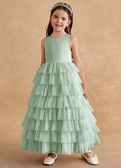 Azazie Twinkle Toes Abiti da Ragazza di Fiori Abito A-Line in Tulle Fiocco Agave image2