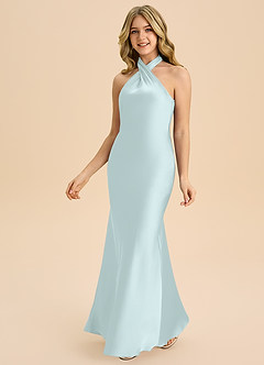 Azazie Chickie Junior Robe Fourreau en Satin extensible Plissée Verre De Mer image5