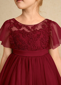 Azazie Queenie Flower Girl Dresses Burgundy A-Line Lace Dress image4