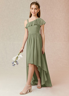 Azazie Mango Junior Pistachio A-Line Ruched Chiffon Dress image3