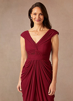 Azazie Lisolette Final Sale Burgundy Sheath Pleated Mesh Dress image6