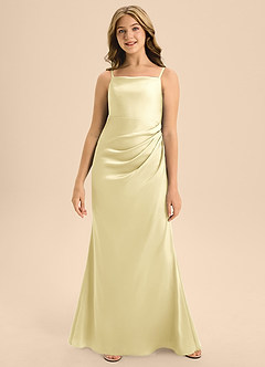 Azazie Renna Junior A-Linie Plissee Stretch-Satin Kleid Zitronensorbet image4