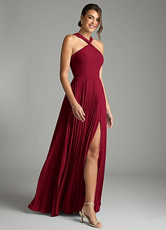 Azazie Afra Essayer des robes à la maison Robe Trapèze en Mousseline de soie Plissée Bourgogne image3