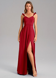 Azazie Everett Bridesmaid Dresses Scarlet A-Line Stretch Satin Dress image3