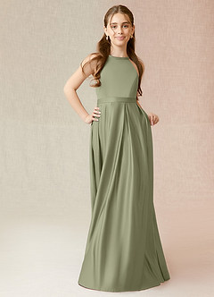 Azazie Arianthe Junior Pistachio A-Line with Pockets Matte Satin Dress image2
