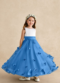 Azazie Vi Flower Girl Dresses Blue Jay A-Line Sleeveless Tulle Dress image8