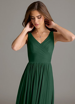 Azazie Keyla Vestidos de damas de honor Vestido de Verde Oscuro de Malla de Corte en A con Plisado image7