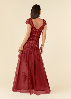 Azazie Romy Mother of the Bride Dresses Rust Mermaid V-Neck Sequins Tulle Dress image3