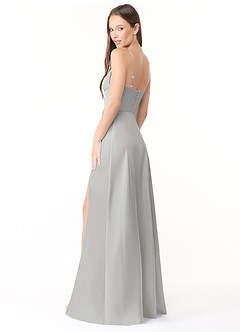 Azazie Halsey Final Sale Silver A-Line Side Slit Stretch Satin Dress image5