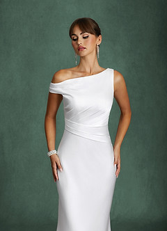 Azazie Ciara Wedding Dresses Diamond White Mermaid Off the Shoulder Stretch Satin Dress image6