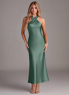 Azazie Doretta Bridesmaid Dresses Eucalyptus Mermaid Pleated Stretch Satin Dress image1