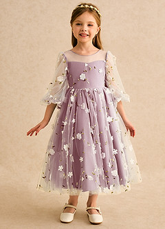 Azazie Elowen Flower Girl Dresses Vintage Mauve A-Line Sweetheart Neckline Lace Dress image3
