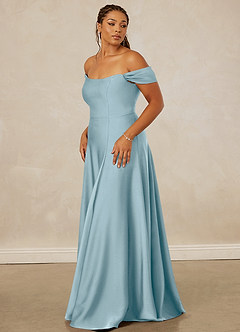 Christian Siriano Bridal for Azazie 1002 Vestidos de damas de honor Vestido de Azul Malhumorado de Satén Elástico de Corte en A Convertible con Vestidos sin tirantes image12
