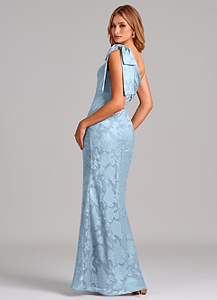 Azazie Yuanna 신부 들러리 드레스 인어 한쪽 어깨 플로럴 번아웃 바닥 길이 드레스 image5