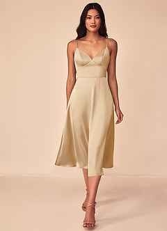 Azazie Dottie Bridesmaid Dresses Champagne A-Line Stretch Satin Dress image1