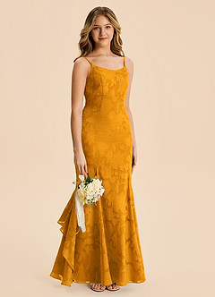 Azazie Lioren Junior Butterscotch Mermaid Ruched Floral Burnout Dress image4