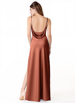 Azazie Alaija Bridesmaid Dresses Clay Mermaid Side Slit Stretch Satin Dress image4