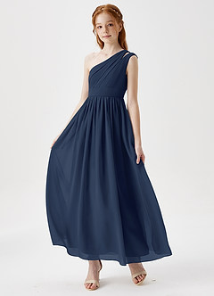 Azazie Anissa Junior Dark Navy A-Line Pleated Chiffon Dress image3