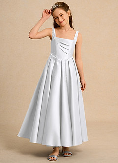 Azazie Mochi Girl vestidos de niña de las flores Vestido de Blanco de Satin Mate de Princesa con Plisado image6