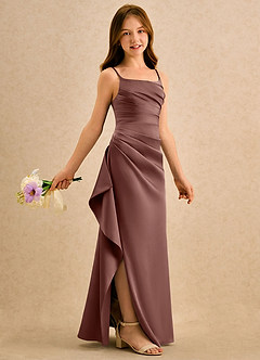 Azazie Cannoli Girls Formal Flower Girl Klänningar Klänning A-Line i Stretch Satin Plisserad image1