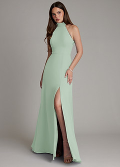 Azazie Myra Robes de demoiselle d'honneur Robe Trapèze en Mousseline de soie Col Haut Agave image1